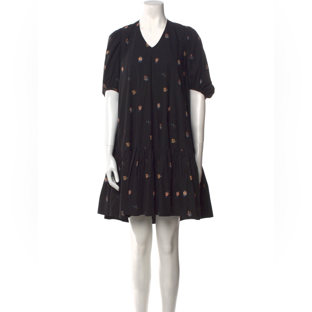 No.6 Store Mini Dress in Black Floral Pattern Bohemian Style Cotton Size S